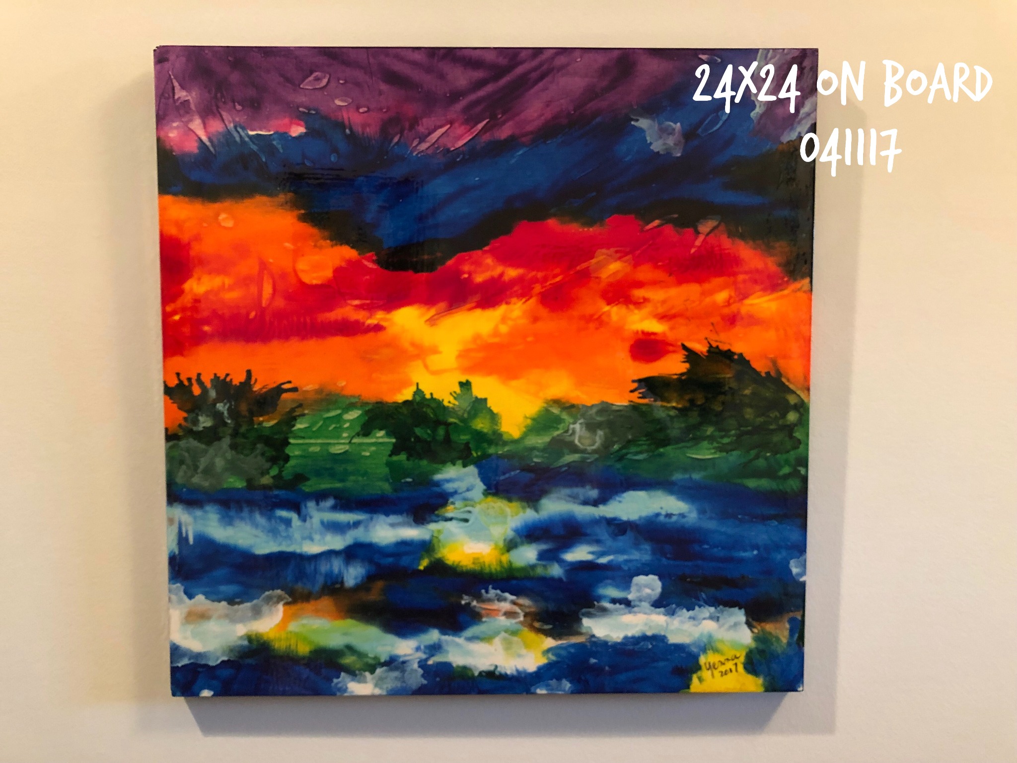 Colorful sunset landscape painting