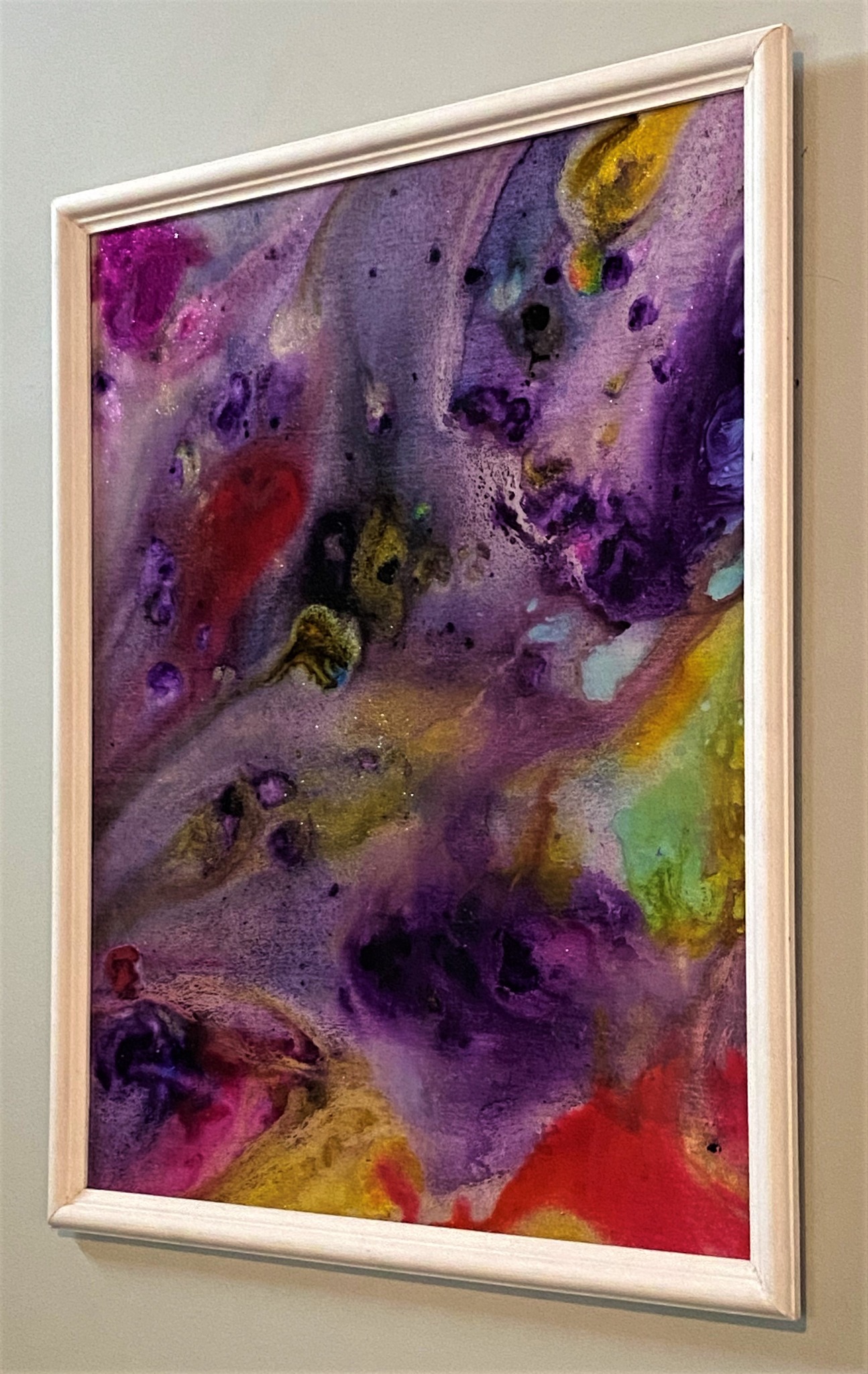 Framed purple red and gold abstract artwork