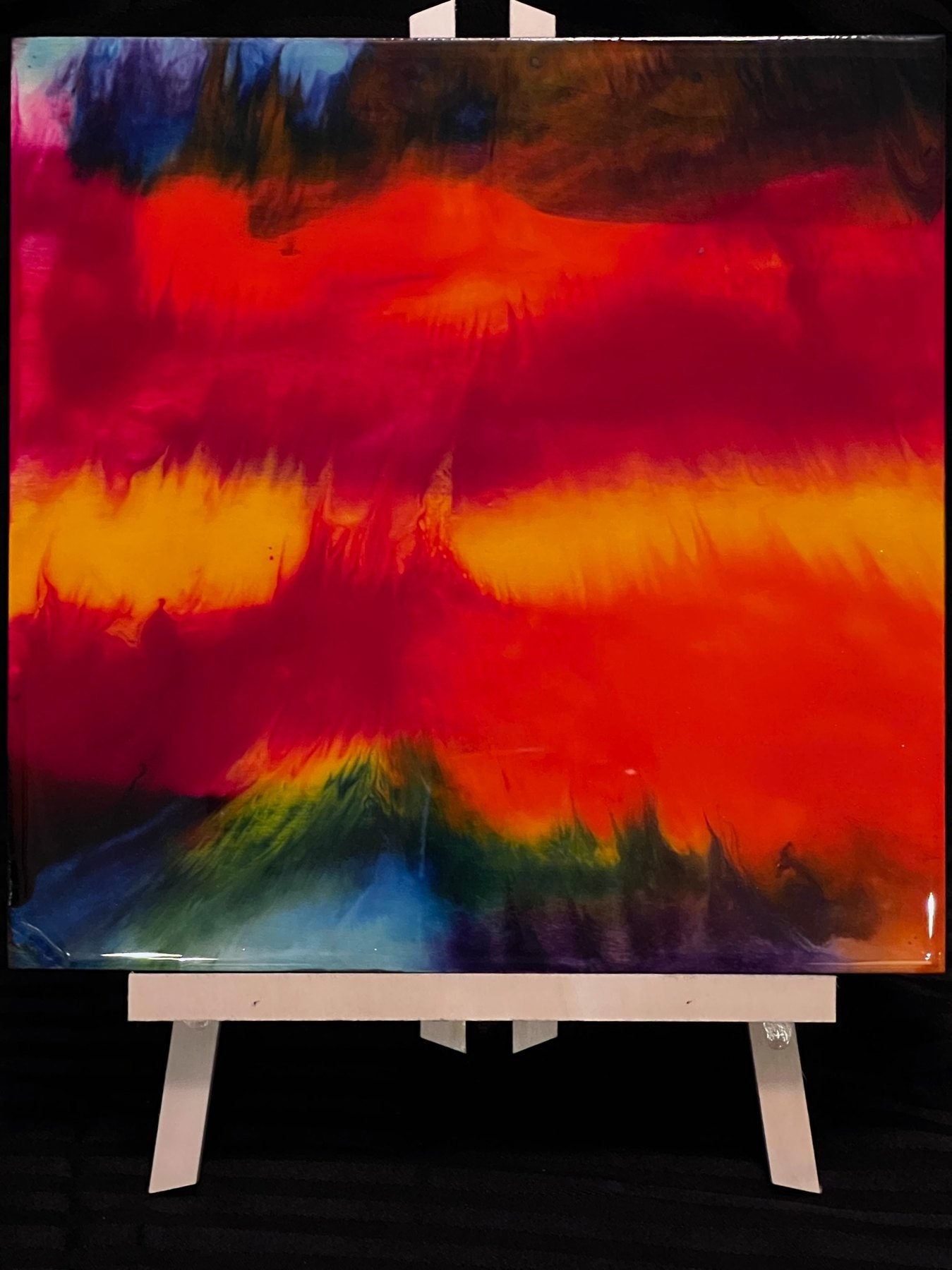 Colorful abstract painting on an easel